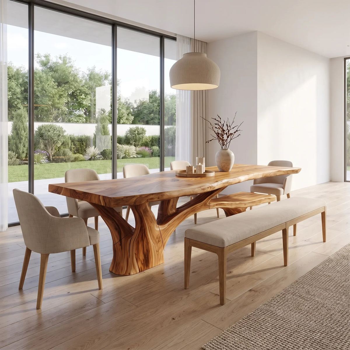 Natural Outdoor Dining Table Rectangle Dining Table Branch Base For Covered Patio