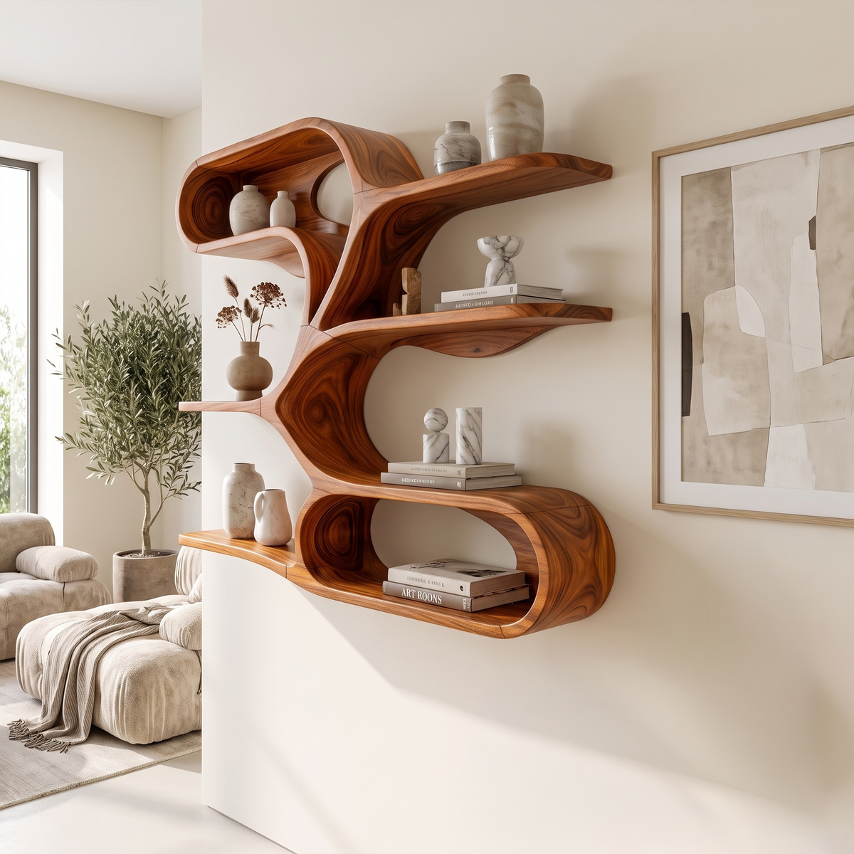 Organic Sculptural Wooden Wall Shelves For Kitchen