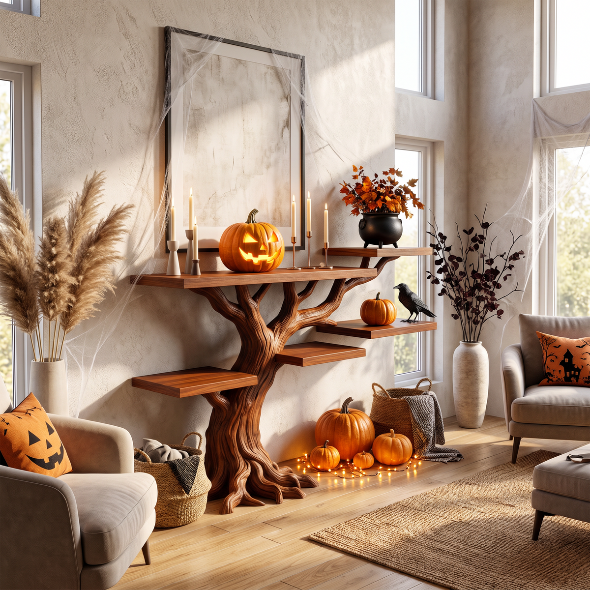 Minimalist Twisted Tree Accent Table For Witchy Halloween Vibes