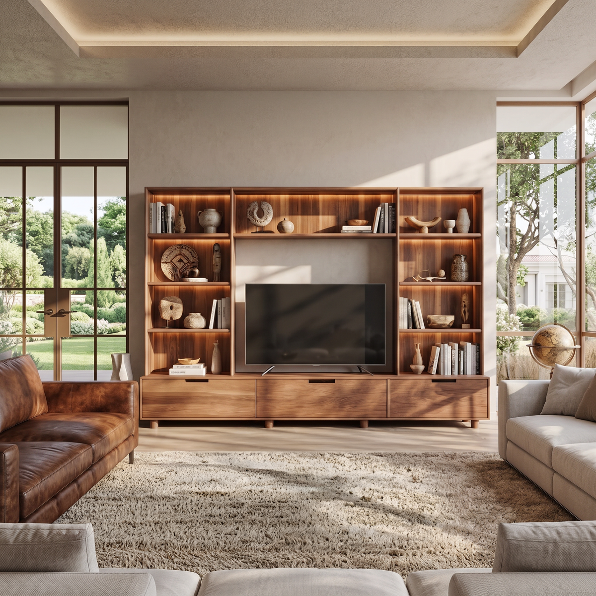 Large Entertainment Center With LED Lighting For Living Room