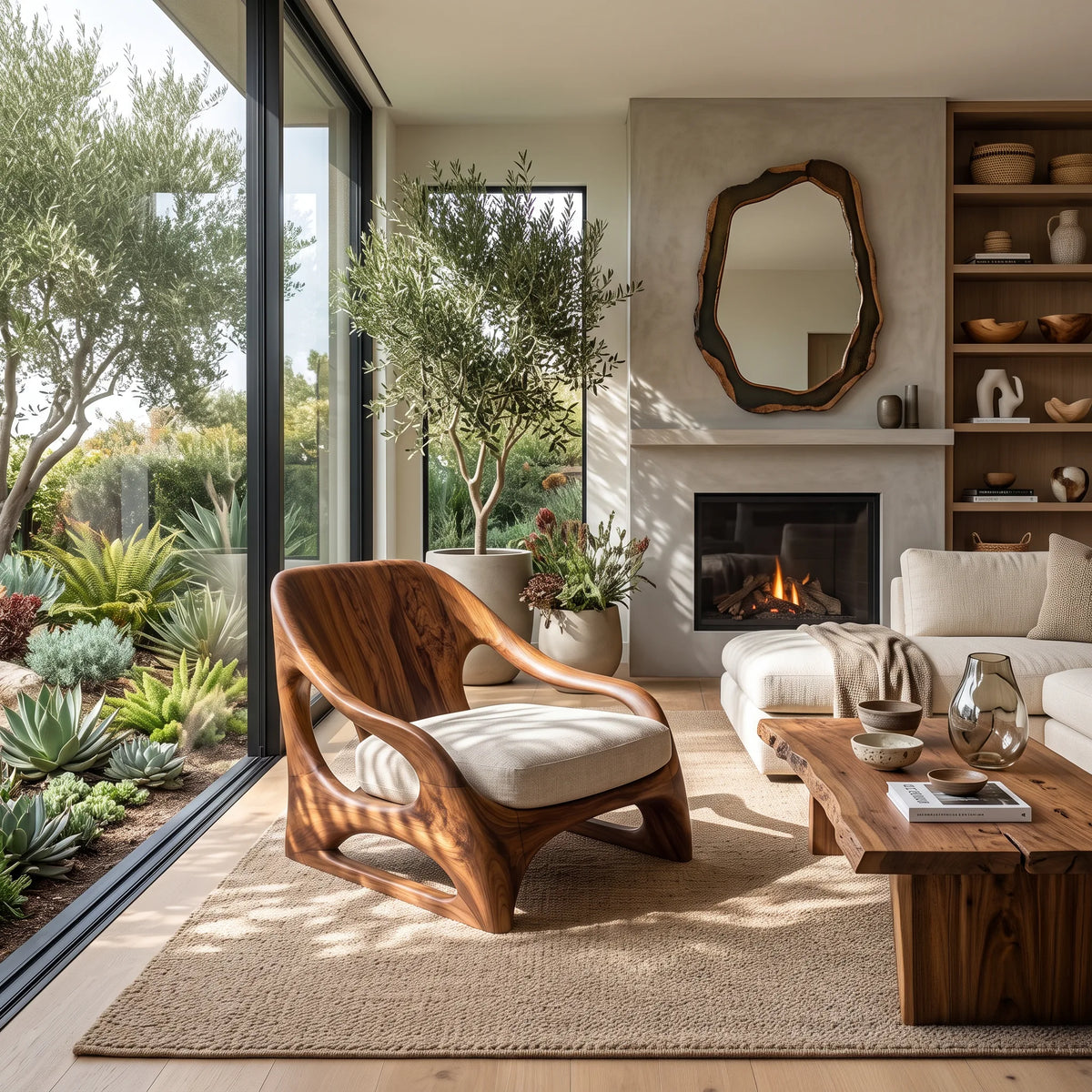 Modern Lounge Chair With Sculptural Triangular Frame For Designer Living