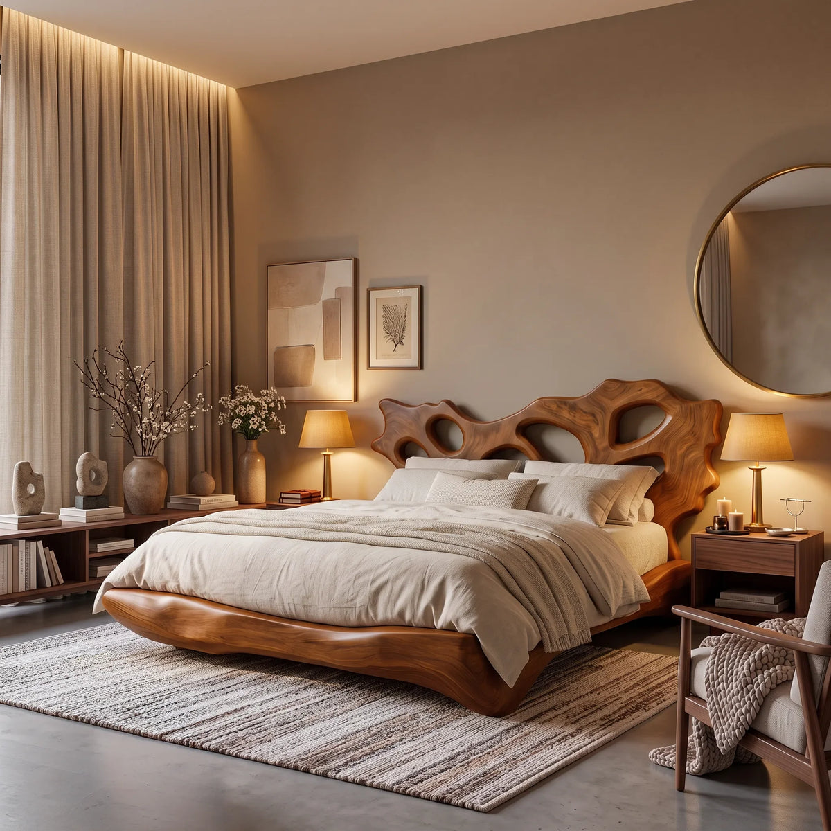 Luxury Bed Frame Sculptural Cutout Headboard For Bedroom