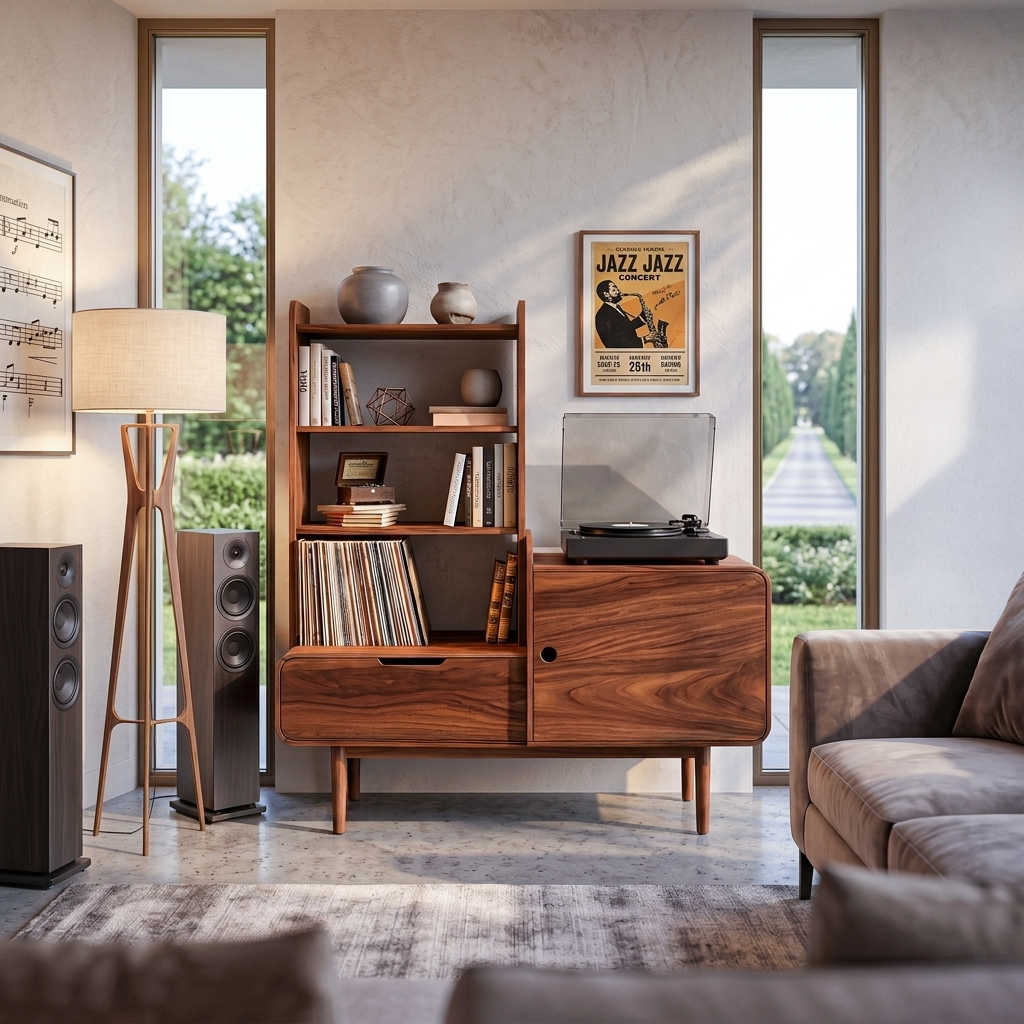 Retro-Inspired Vinyl Record Cabinet For Living Room Or Studio