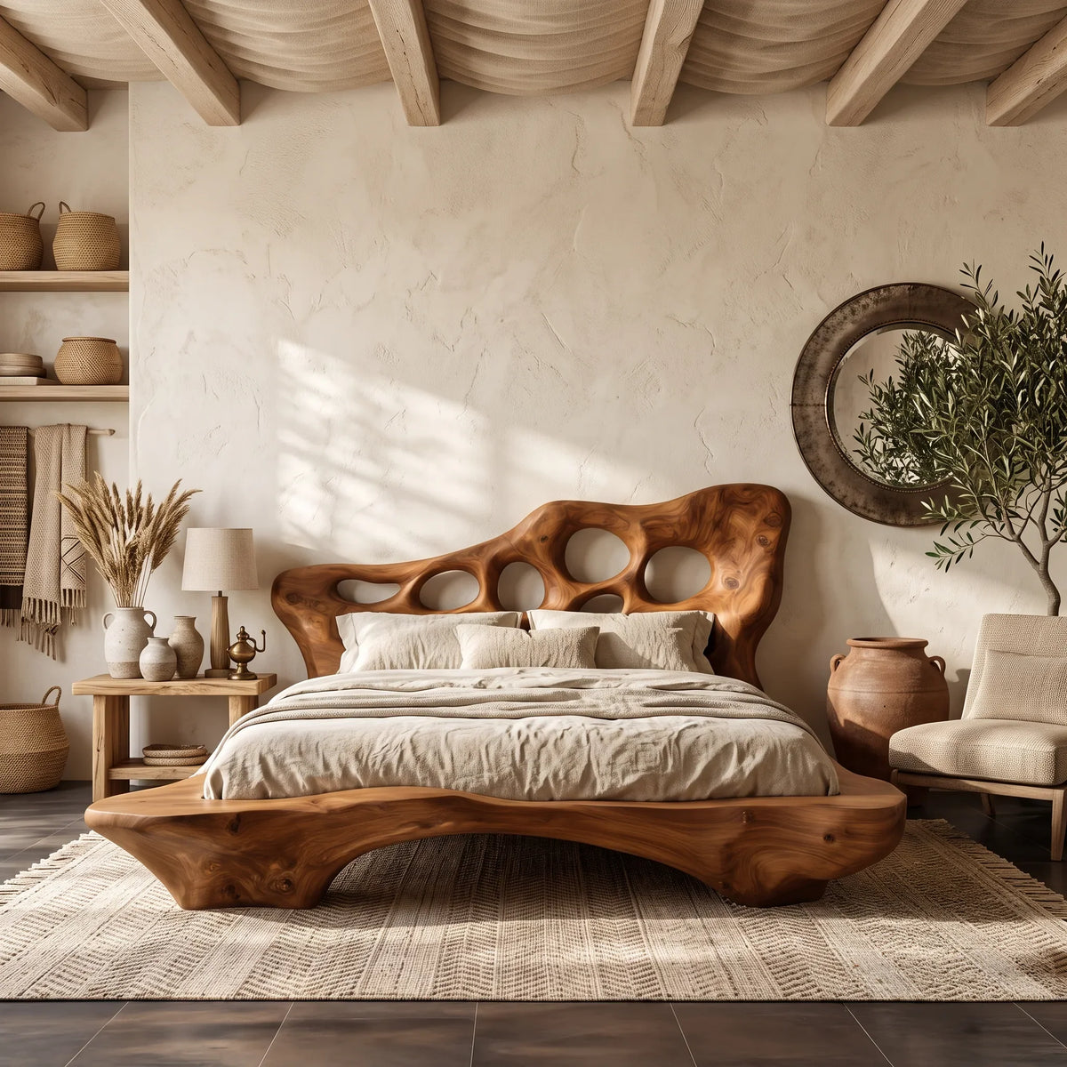 Modern Bed Frame Cutout Headboard Sculptural For Luxury Bedroom