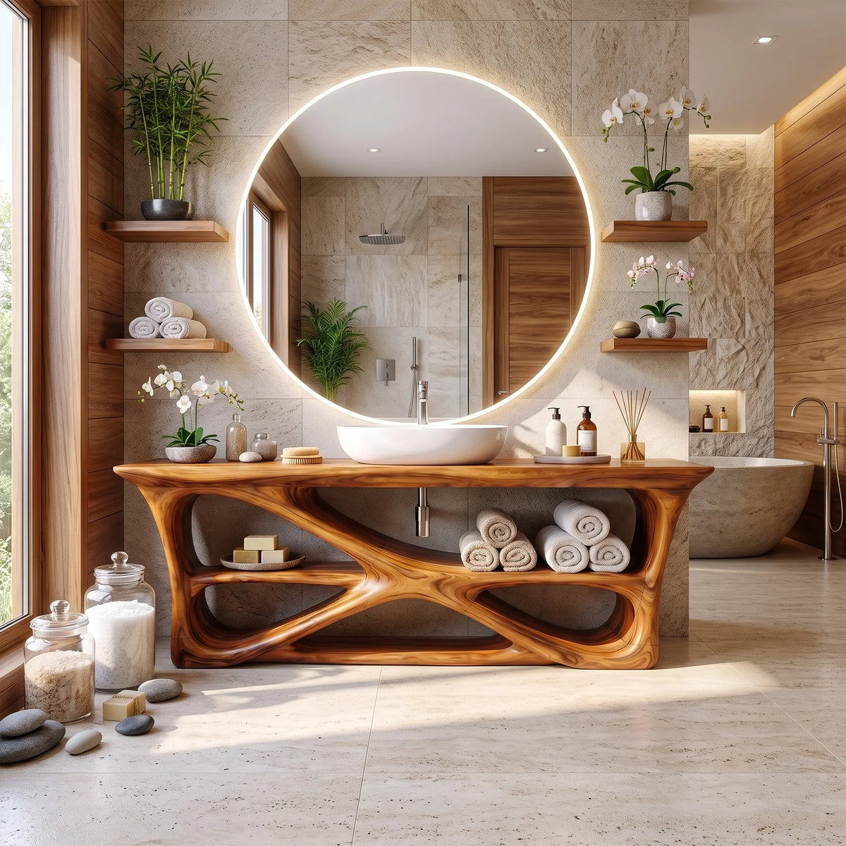 Serene Modern Bathroom Vanity Bathroom Vanity With Sink Freestanding Bathroom Vanity Open Shelf Design For Spa Bathroom
