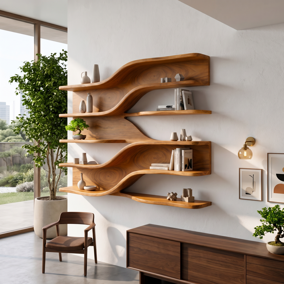 Modern Wooden Wall Mounted Bar Shelves For Dining Room