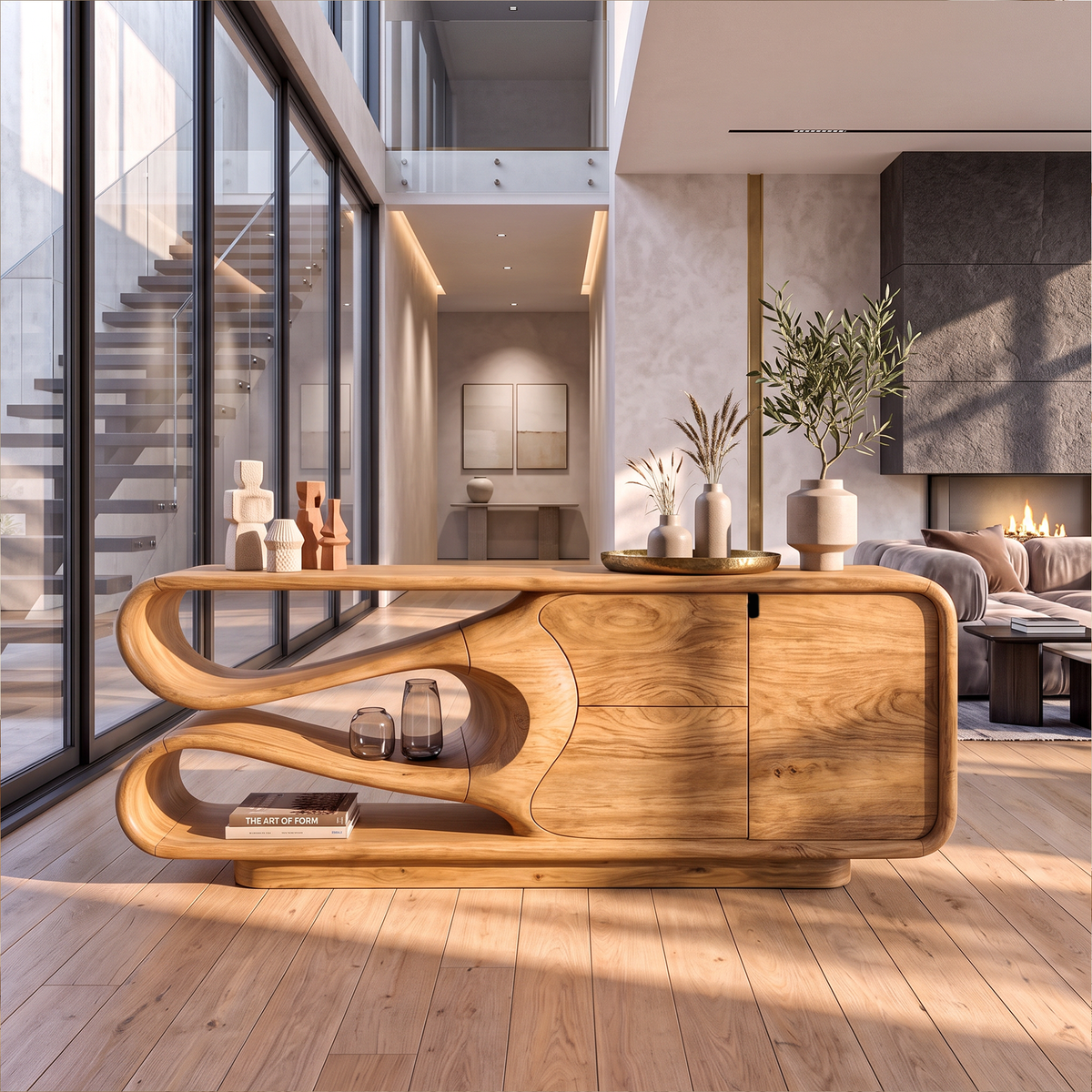 Organic Sideboard With Integrated Drawers And Flowing Silhouette For Living Room
