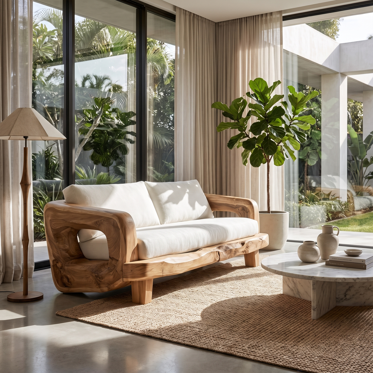 Rustic Sculptural Frame Sofa For Living Room And Lounge Area