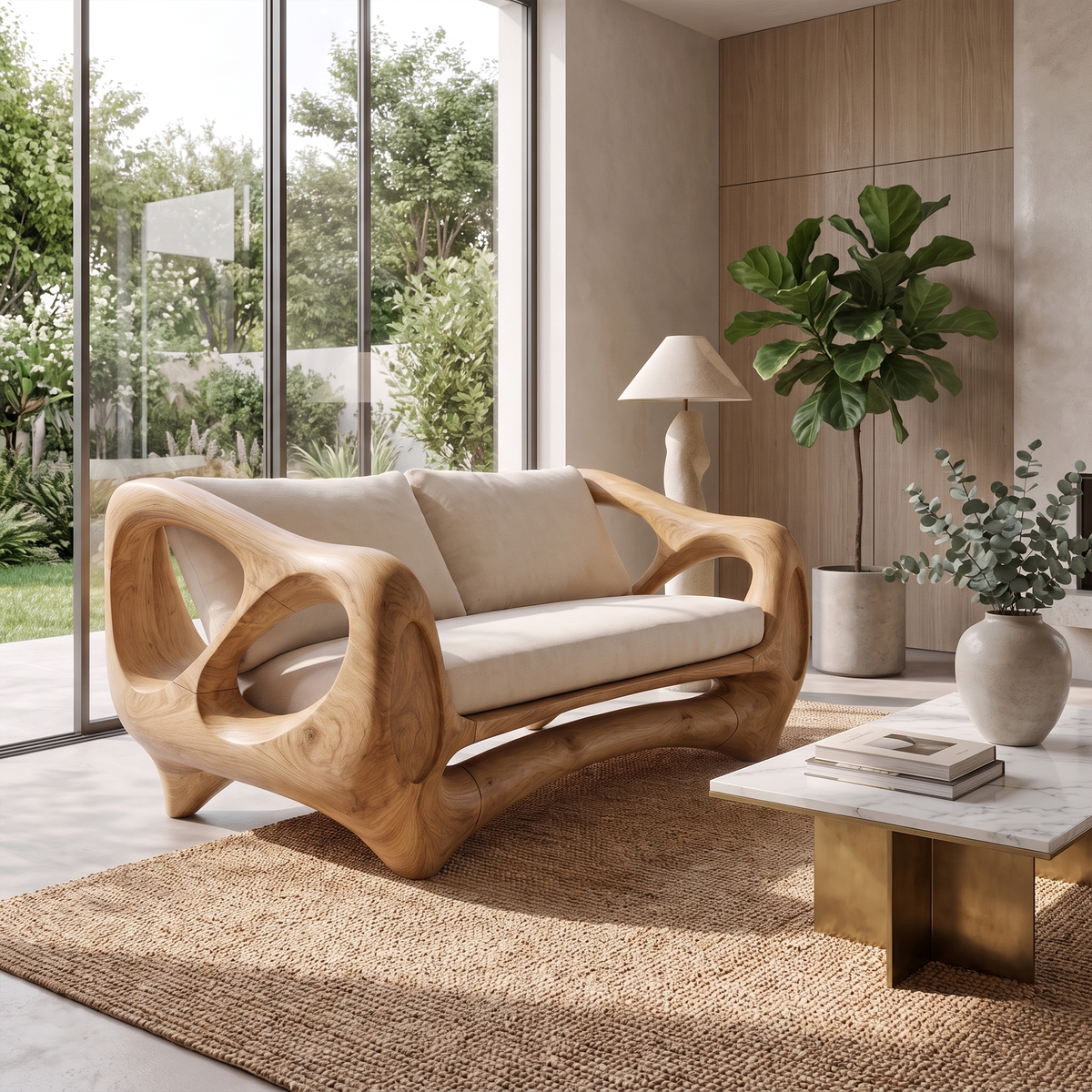 Scandinavian Curved Sofa For Living Room And Sunroom