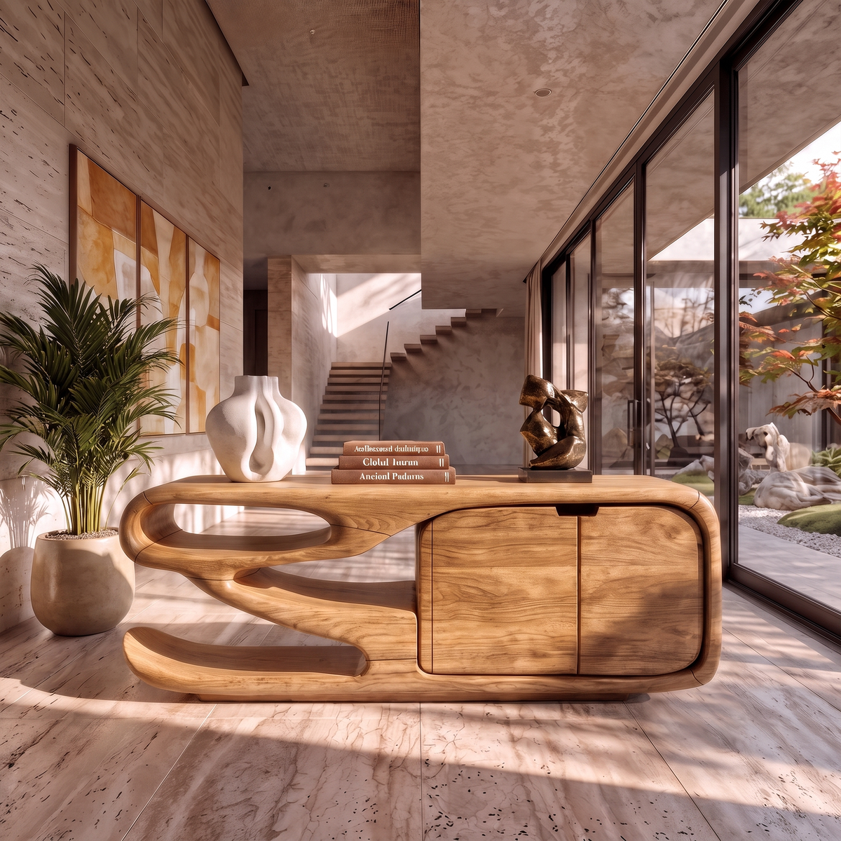 Scandinavian Sideboard With Asymmetrical Display Compartments For Living Room