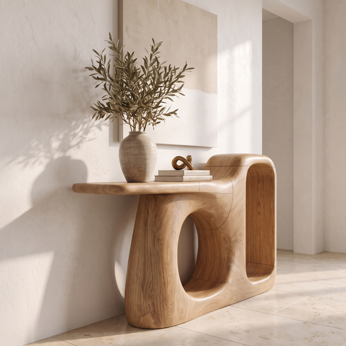 Organic Console Table With Sculptural Open Frame For Entryway