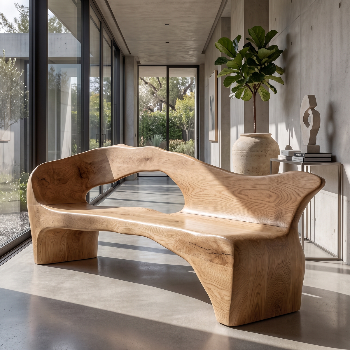 Rustic Solid Wood Bench Handcrafted Natural Wood Design For Hallway