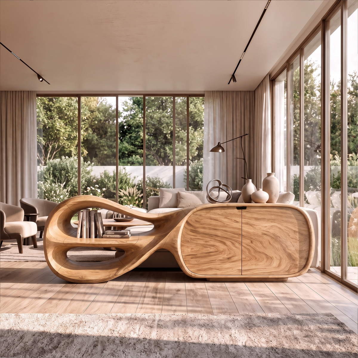 Modern Sideboard With Sculptural Curved Frame For Living Room