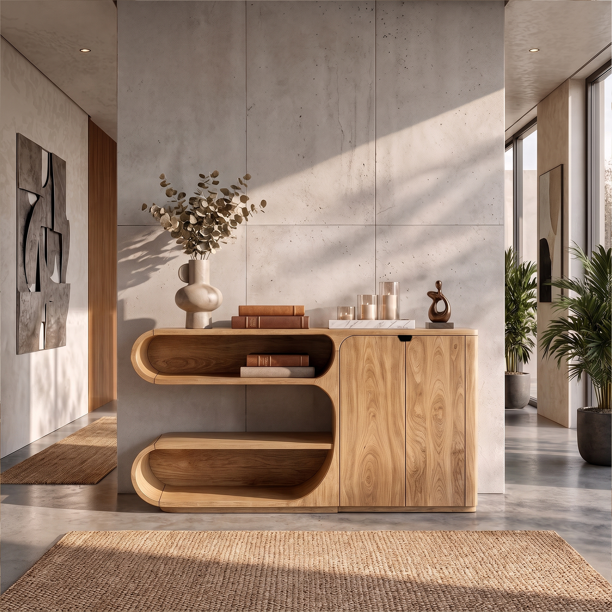 Modern Sideboard With Rounded Display Compartments For Living Room