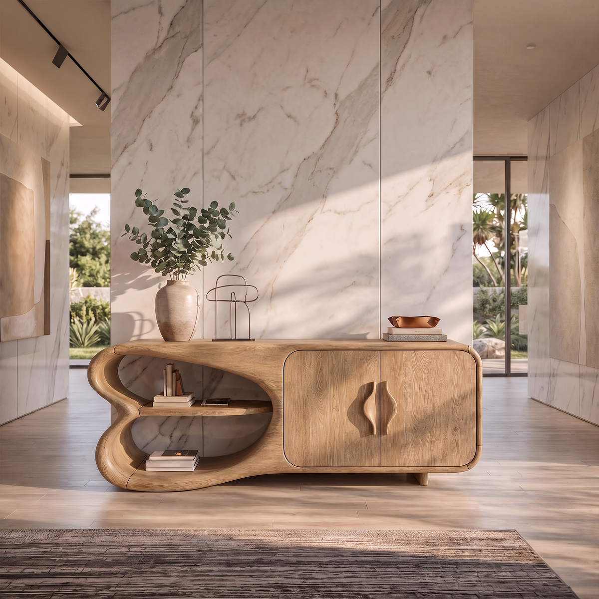 Minimalist Sideboard With Artistic Side Compartments For Living Room