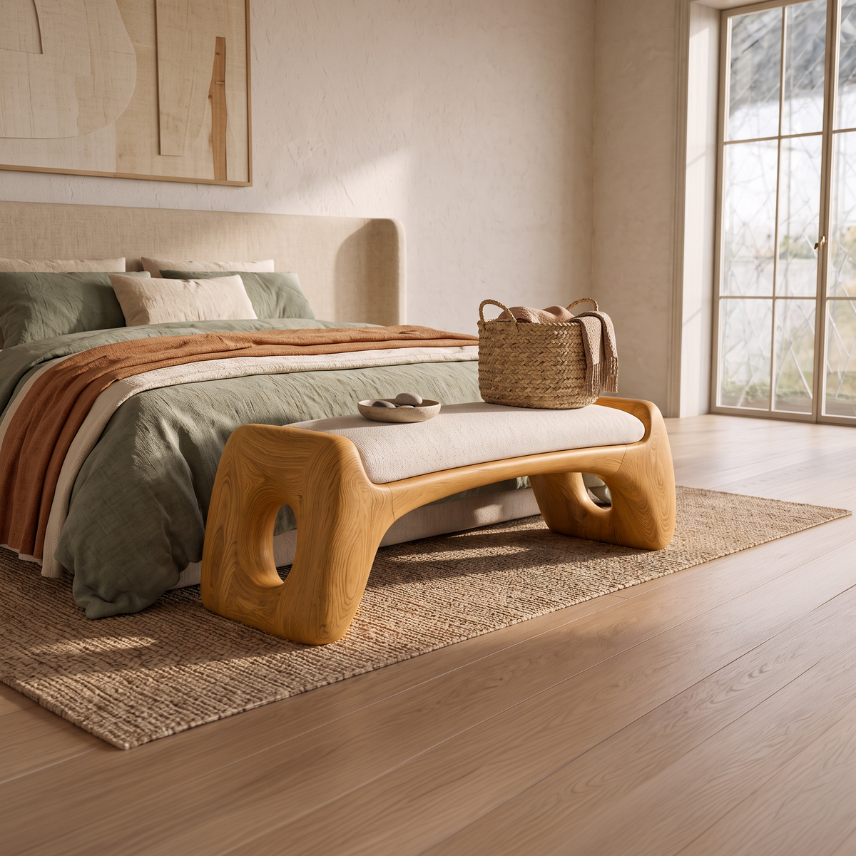 Natural Halloween Statement Bench With Soft Sculptural Form For Dressing Room