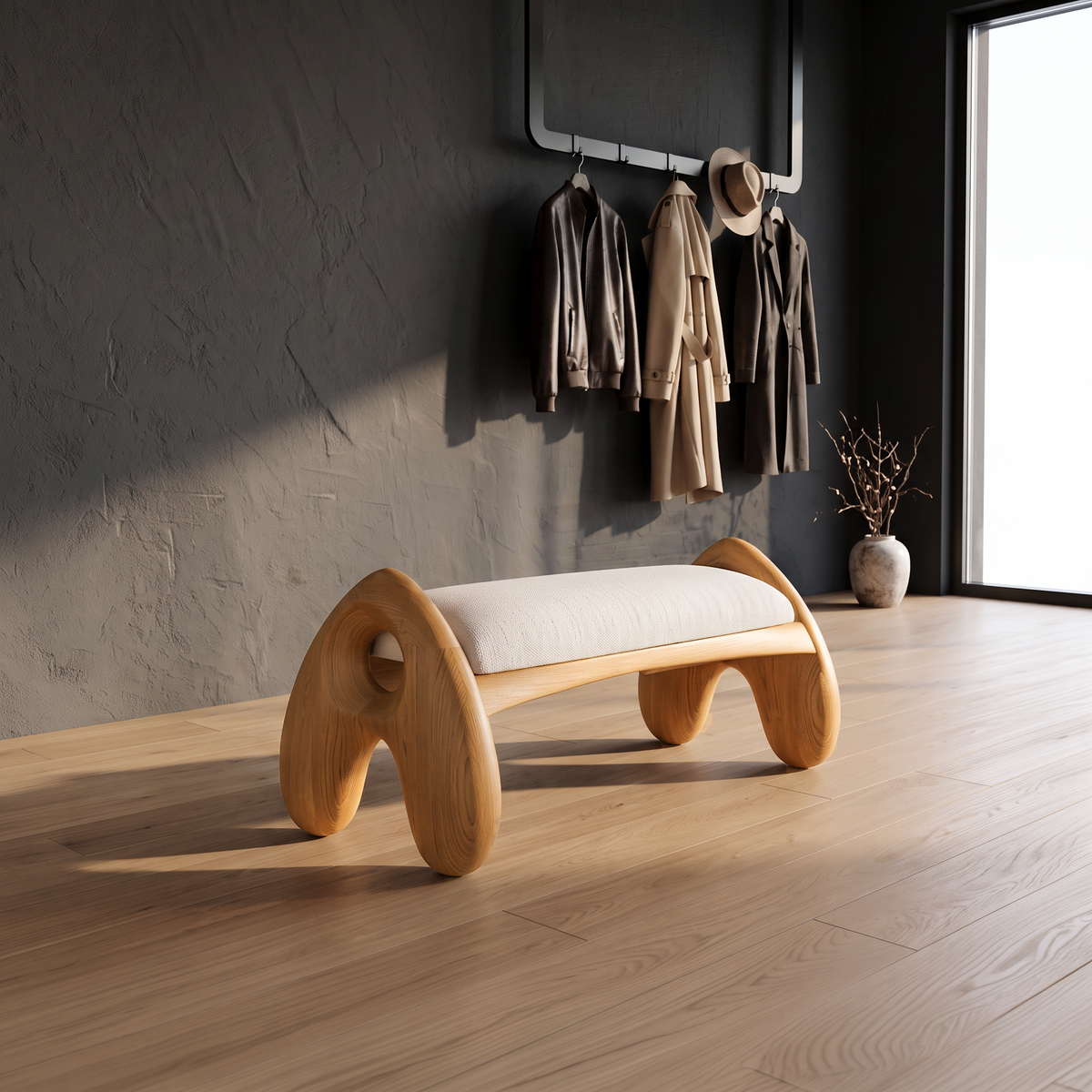 Minimalist Halloween Accent Bench With Angled A Legs For Bedroom And Dressing Room