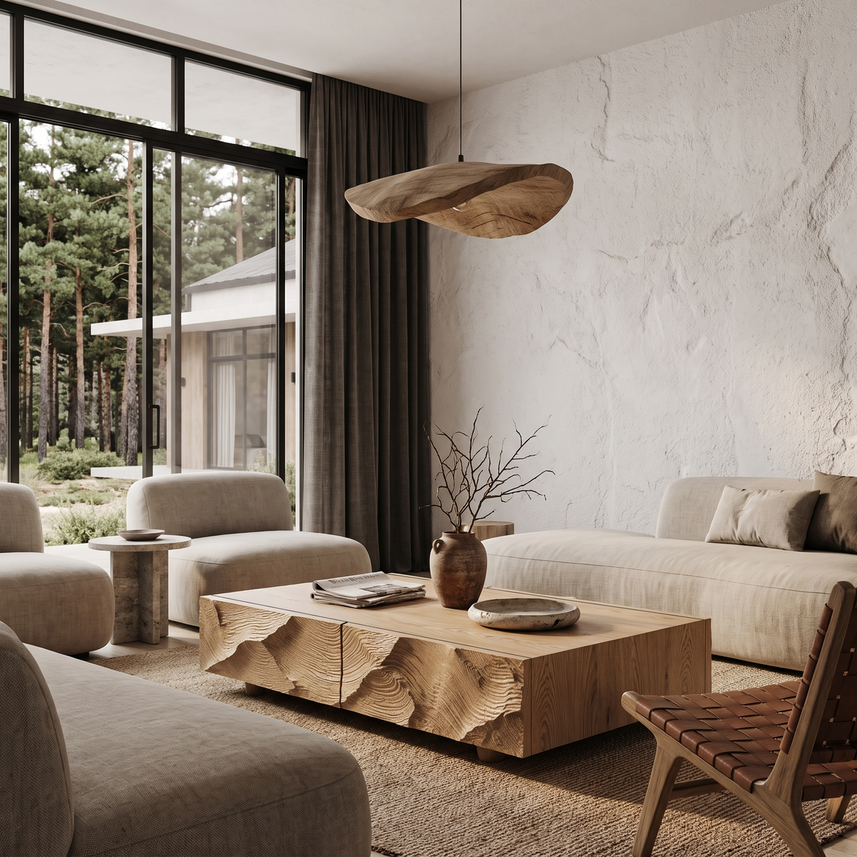 Contemporary Coffee Table With Sculptural Carved Drawer Front For Living Room