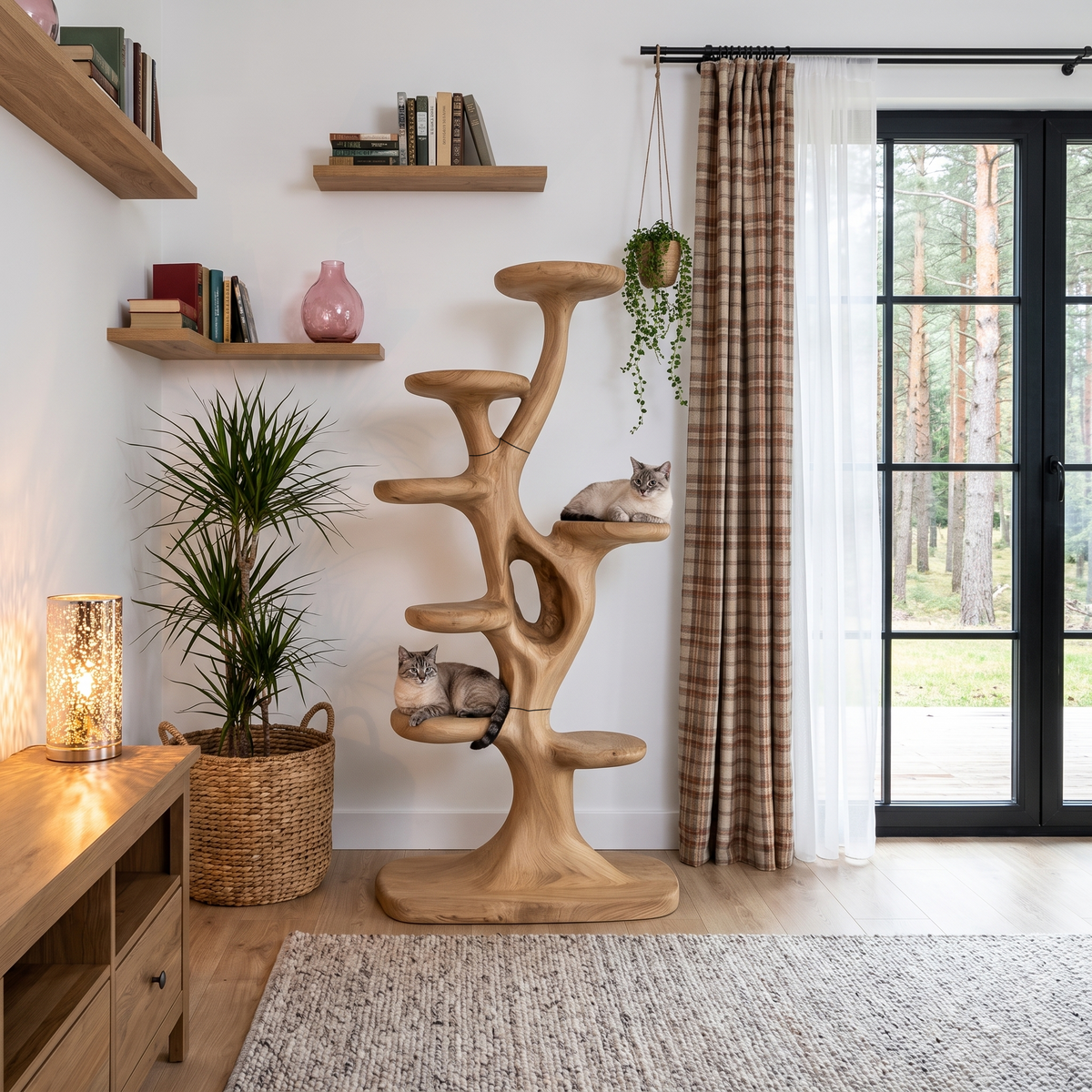 Modern Tree Shaped Cat Tree With Multi Level Platforms For Indoor Cats