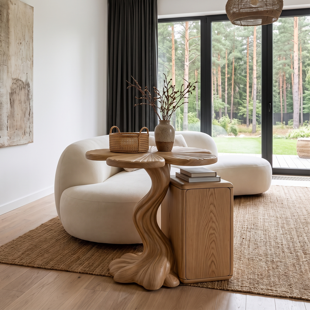 Modern Side Table With Tree Inspired Base For Living Room