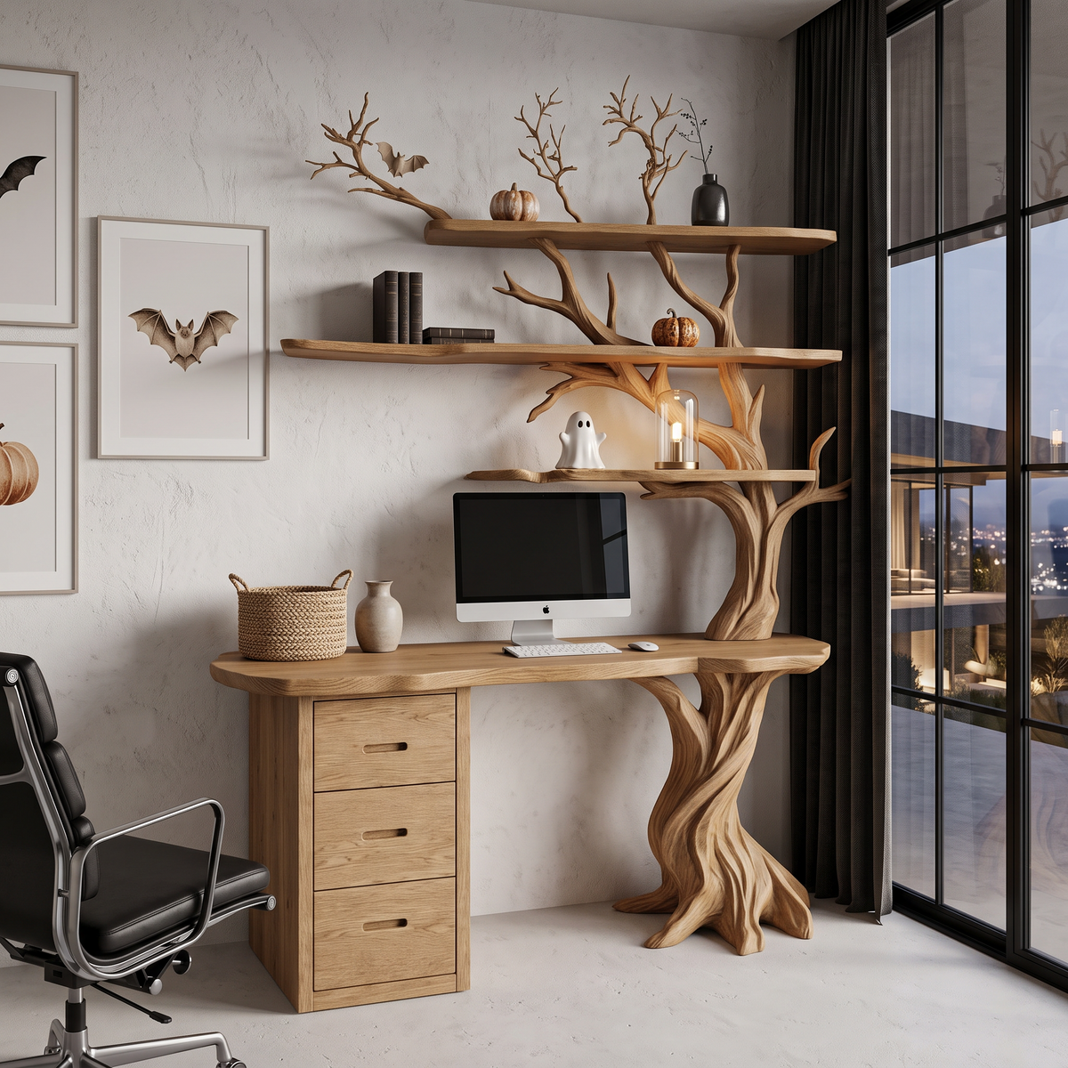 Contemporary Halloween Writing Desk With Haunted Tree Silhouette For Bedroom