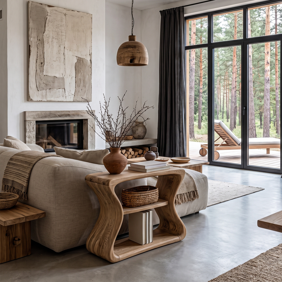 Contemporary Beside Table With Flowing Curved Frame For Living Room