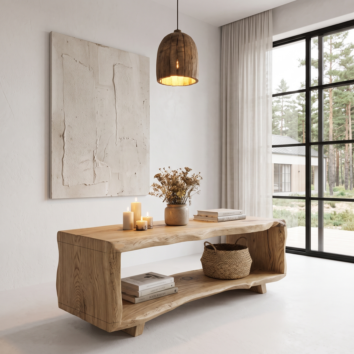Natural Coffee Table With Bold Live Edge Frame For Living Room