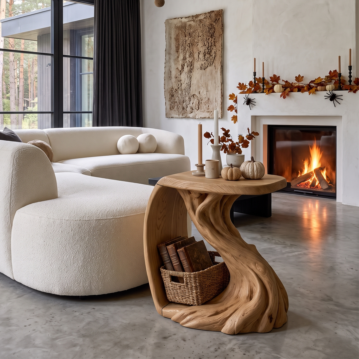 Rustic Beside Table With Halloween Inspired Twisted Base For Living Room