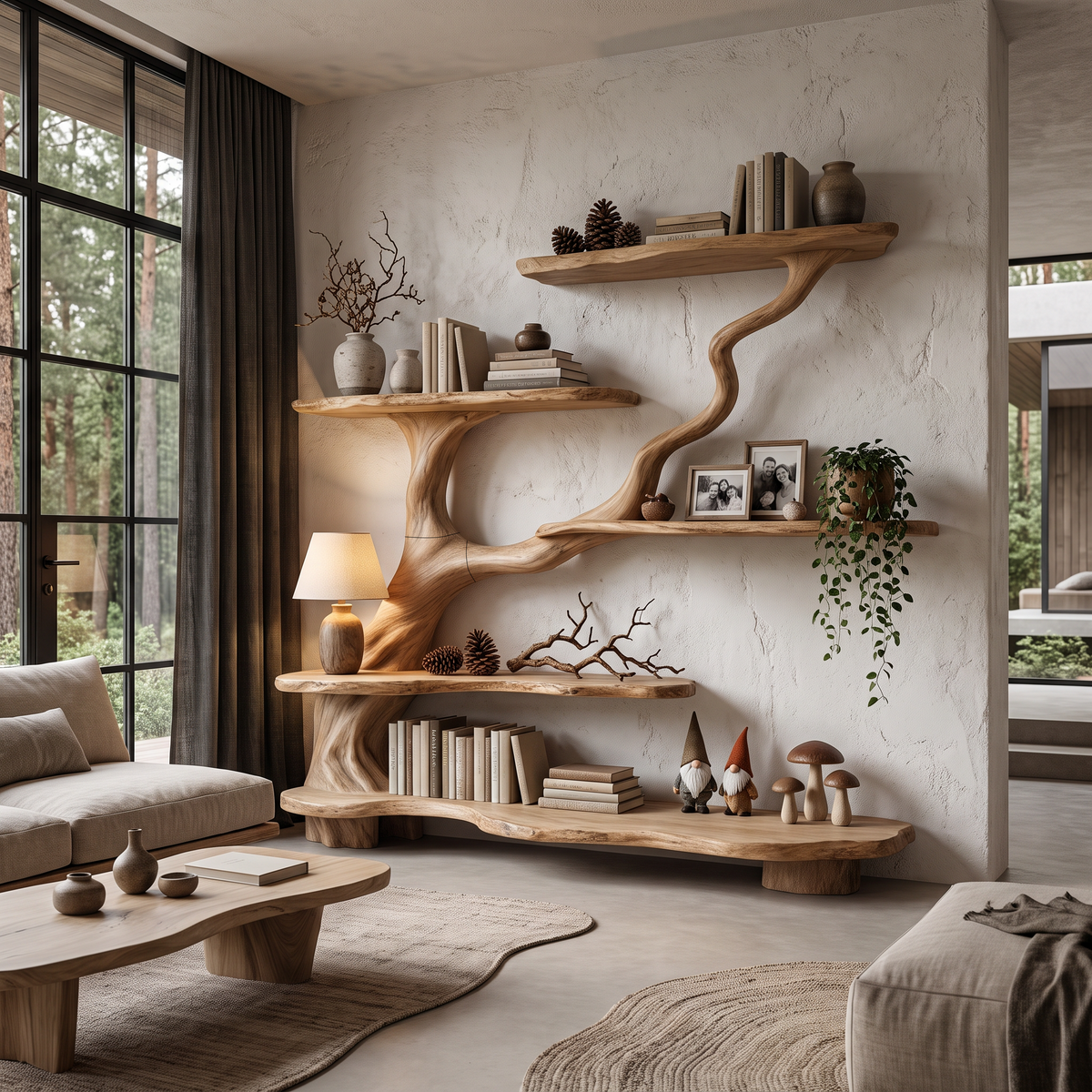 Organic Tree Bookshelf With Flowing Branch Design For Living Room