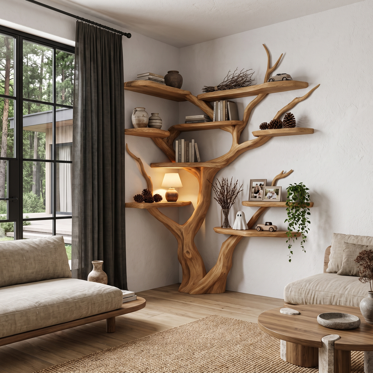 Contemporary Tree Bookshelf With Corner Branch Design For Home Office