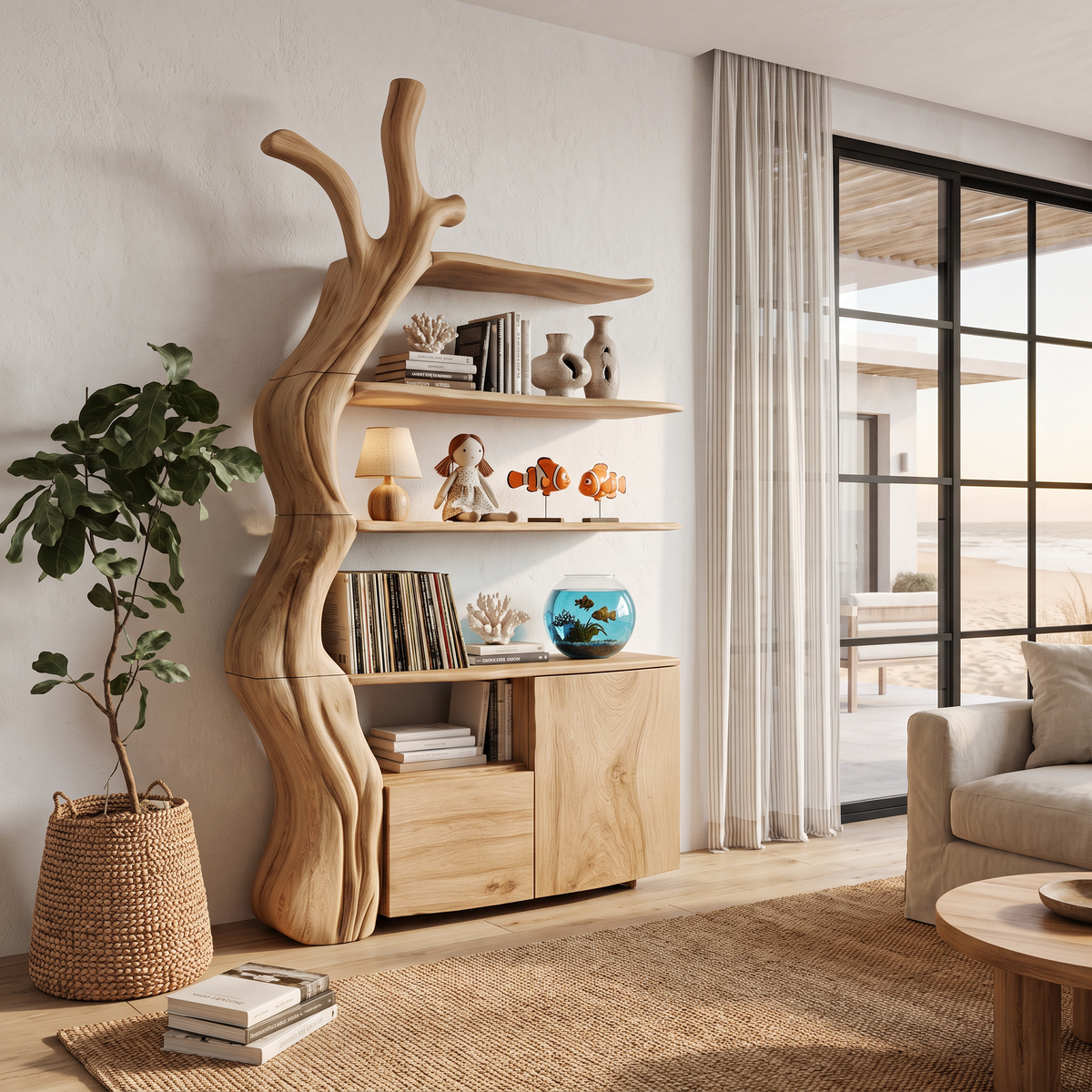 Organic Display Cabinet With Flowing Tree Silhouette For Bedroom
