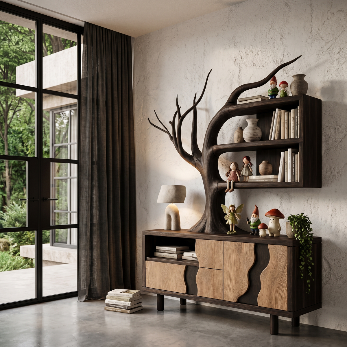Modern Cabinet With Integrated Tree Branch Design For Living Room