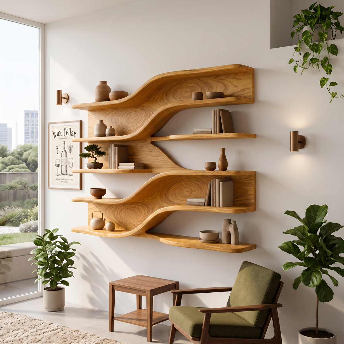 Modern Wooden Wall Mounted Bar Shelves For Dining Room