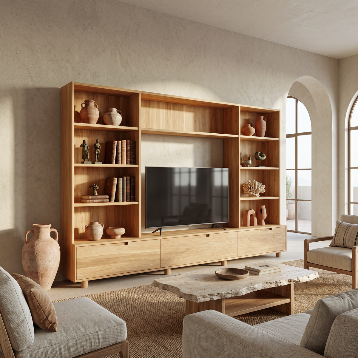 Large Entertainment Center With LED Lighting For Living Room