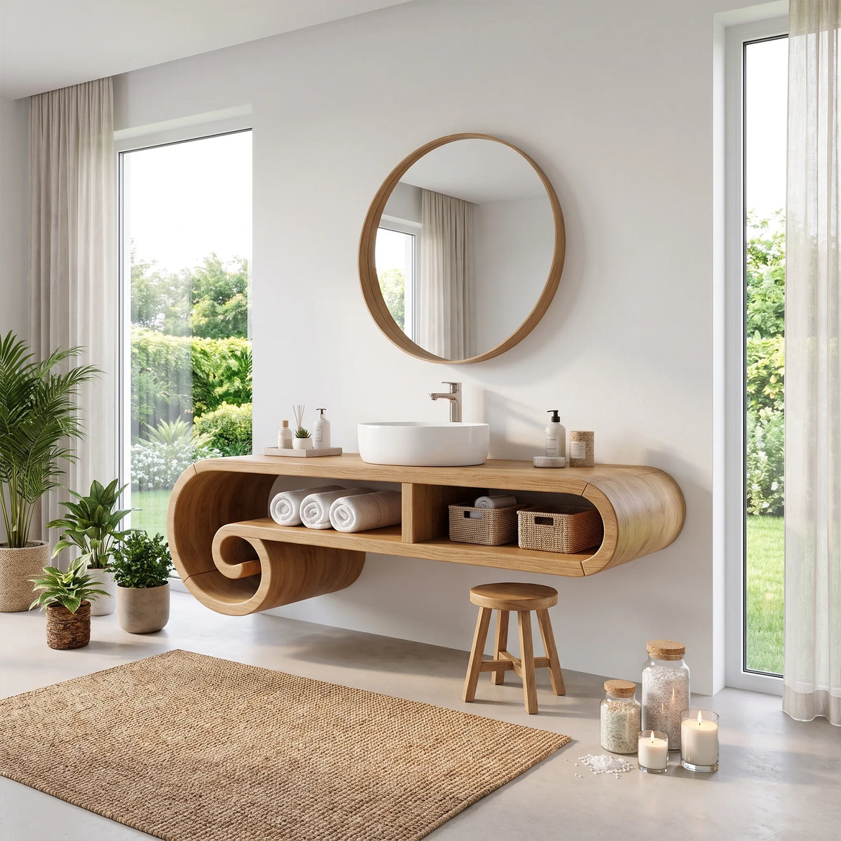 Serene Floating Bathroom Vanity Floating Bathroom Vanity With Sink Modern Bathroom Vanity Curved Open Storage For Spa Ba