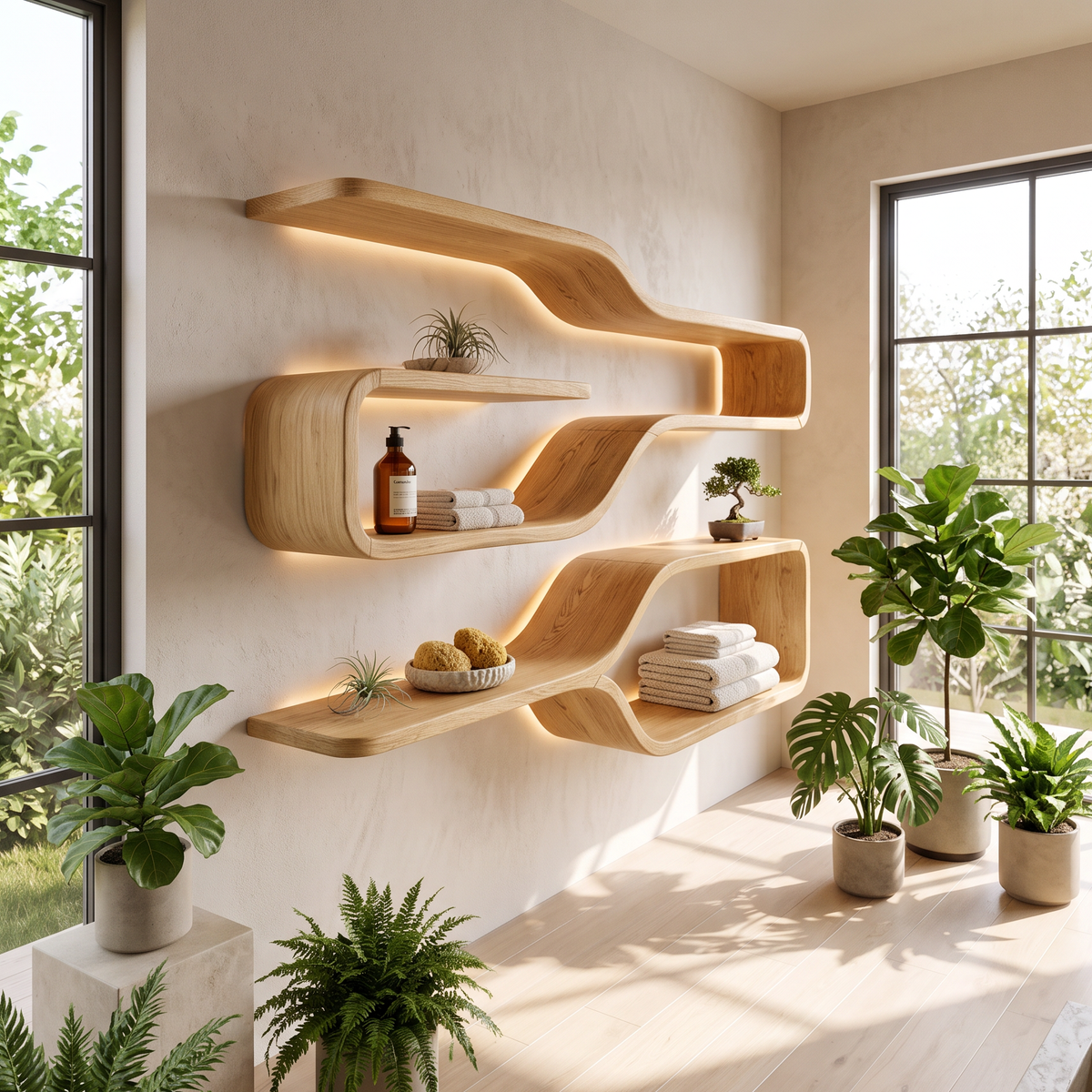 Mid Century Live Edge Wood Shelves For Dining Room