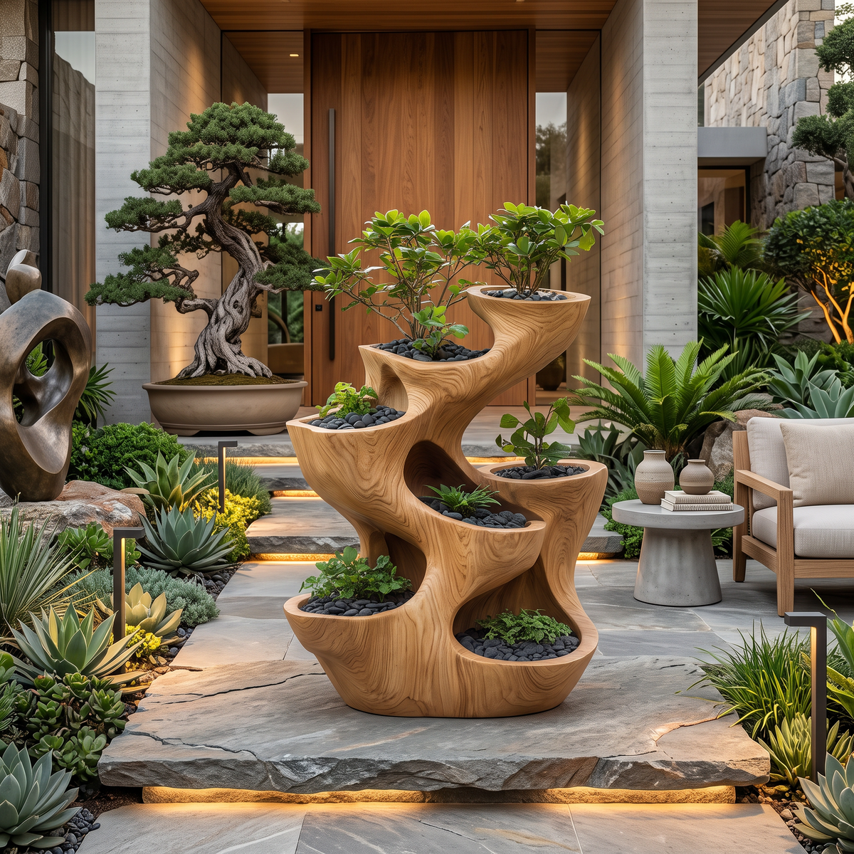 Organic Sculptural Multi Tier Planter For Garden Decor