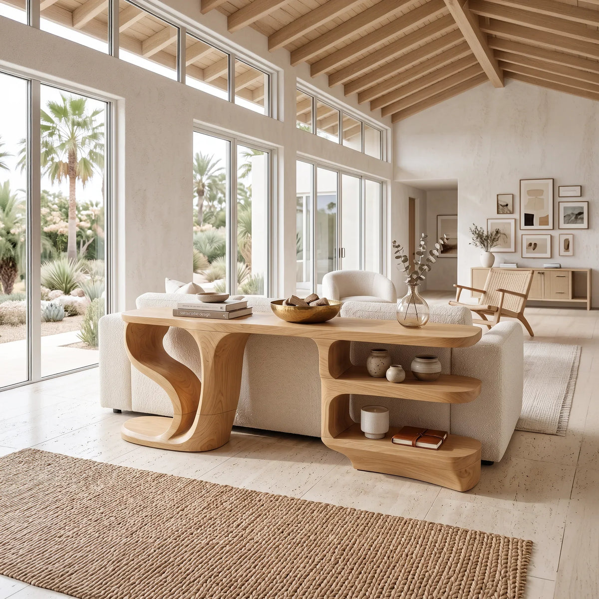 Minimalist Curved Console Cabinet For Modern Entryway