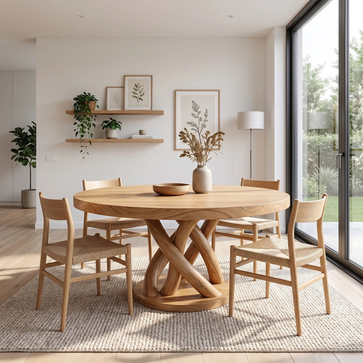 Sculptural Round Dining Table Modern Dining Room Table Woven Base For Dining Room