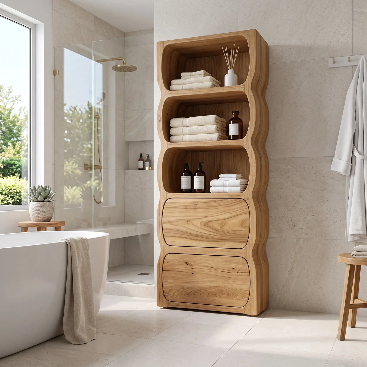 Sculptural Wavy Bathroom Cabinet With Storage Drawers For Bathroom