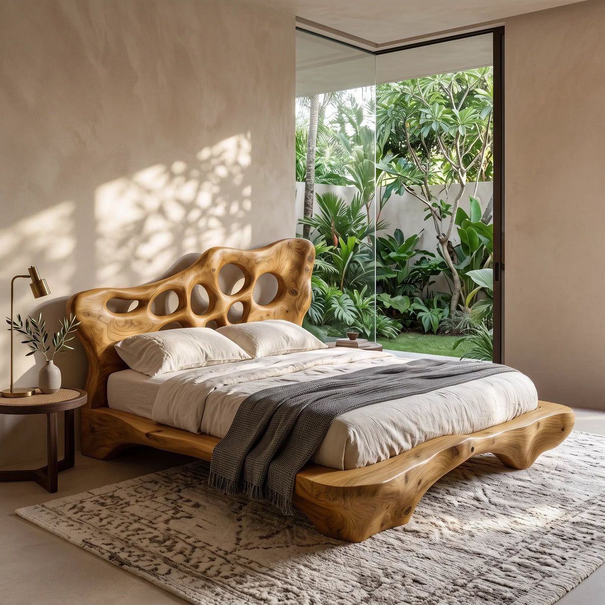 Modern Bed Frame Cutout Headboard Sculptural For Luxury Bedroom