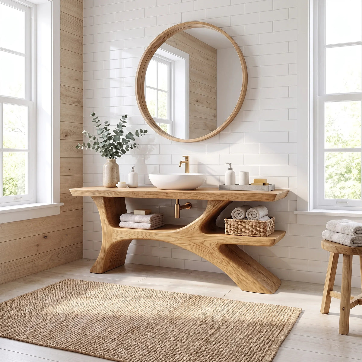Airy Bathroom Vanity With Sink Modern Bathroom Vanity Wooden Bathroom Vanity Asymmetrical Open Shelf For Luxury Bathroom