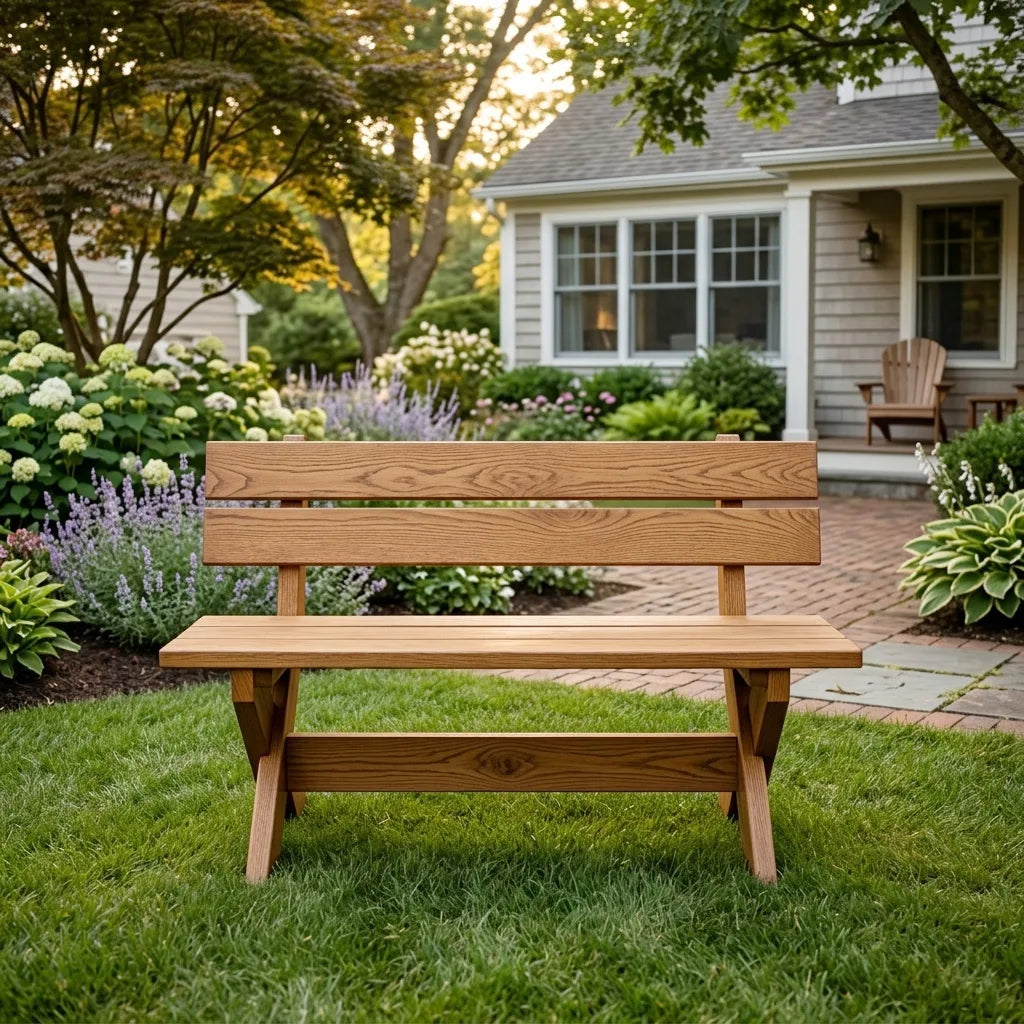 Modern Wooden Bench With X-shaped Legs For Garden