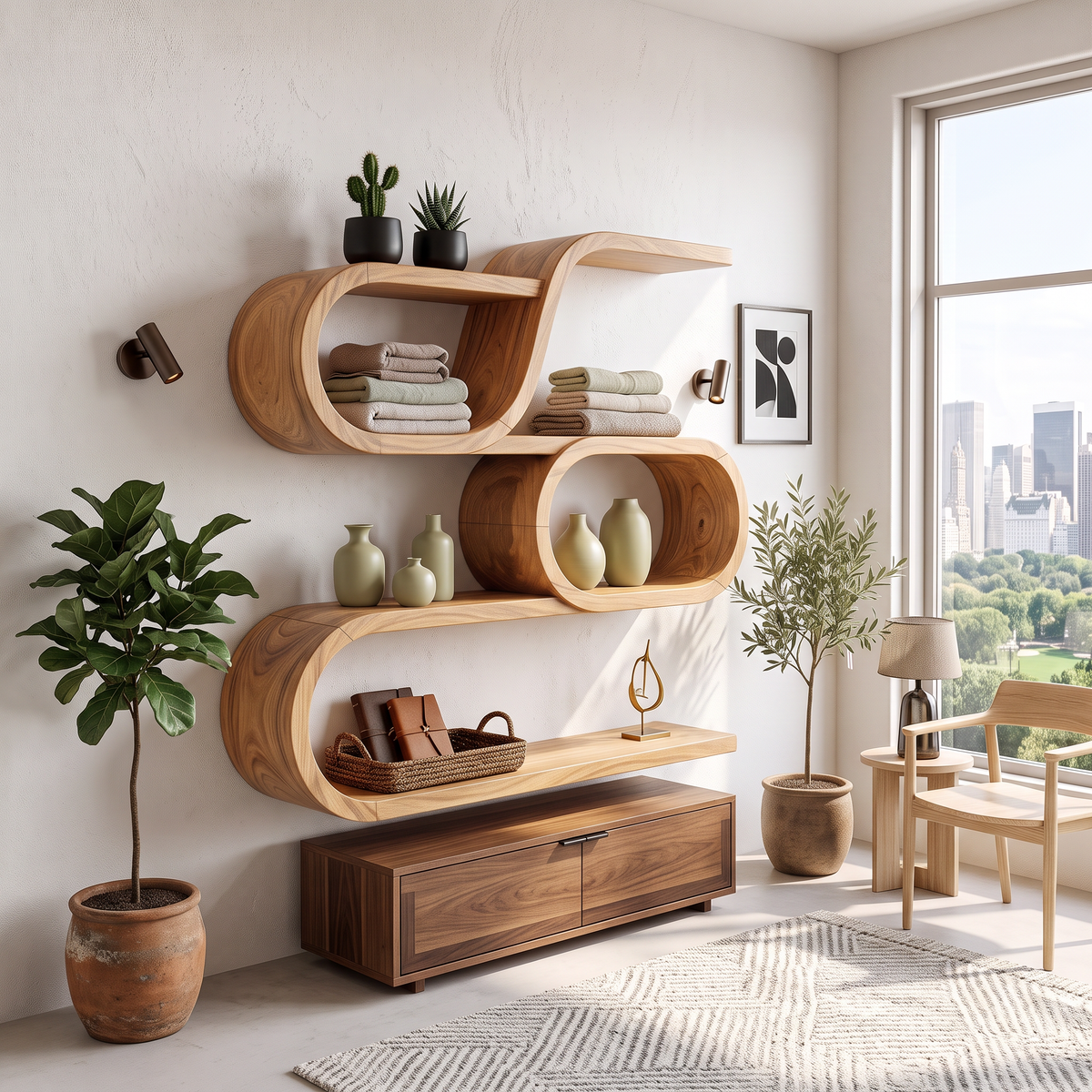 Modern Organic Wall Mounted Display Shelves For Entryway