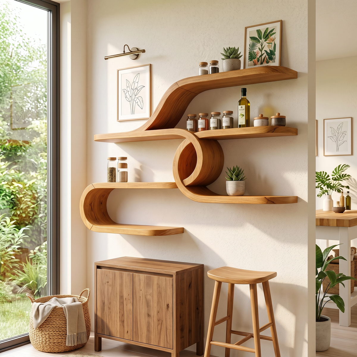 Mid Century Floating Bar Shelves For Home Bar