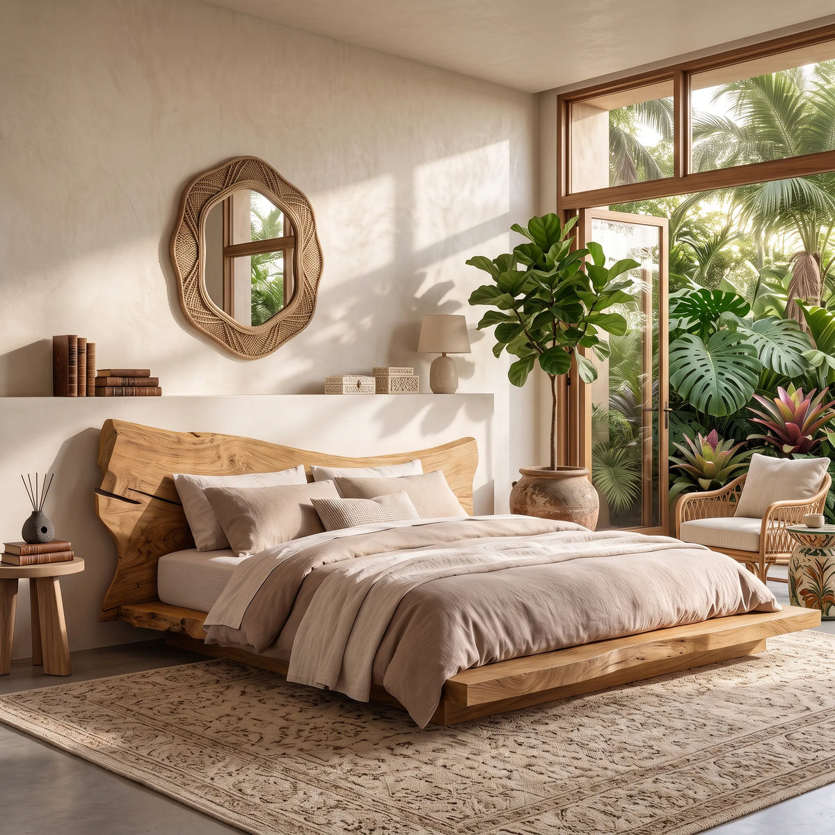 Modern Bed Frame Organic Sculptural Headboard For Contemporary Bedroom