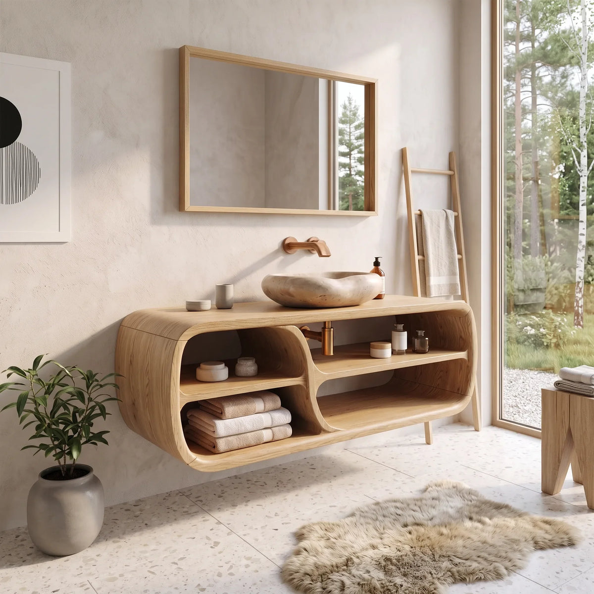 Sleek Floating Bathroom Vanity Bathroom Vanity With Sink Modern Bathroom Vanity Rounded Open Storage For Primary Bathroo