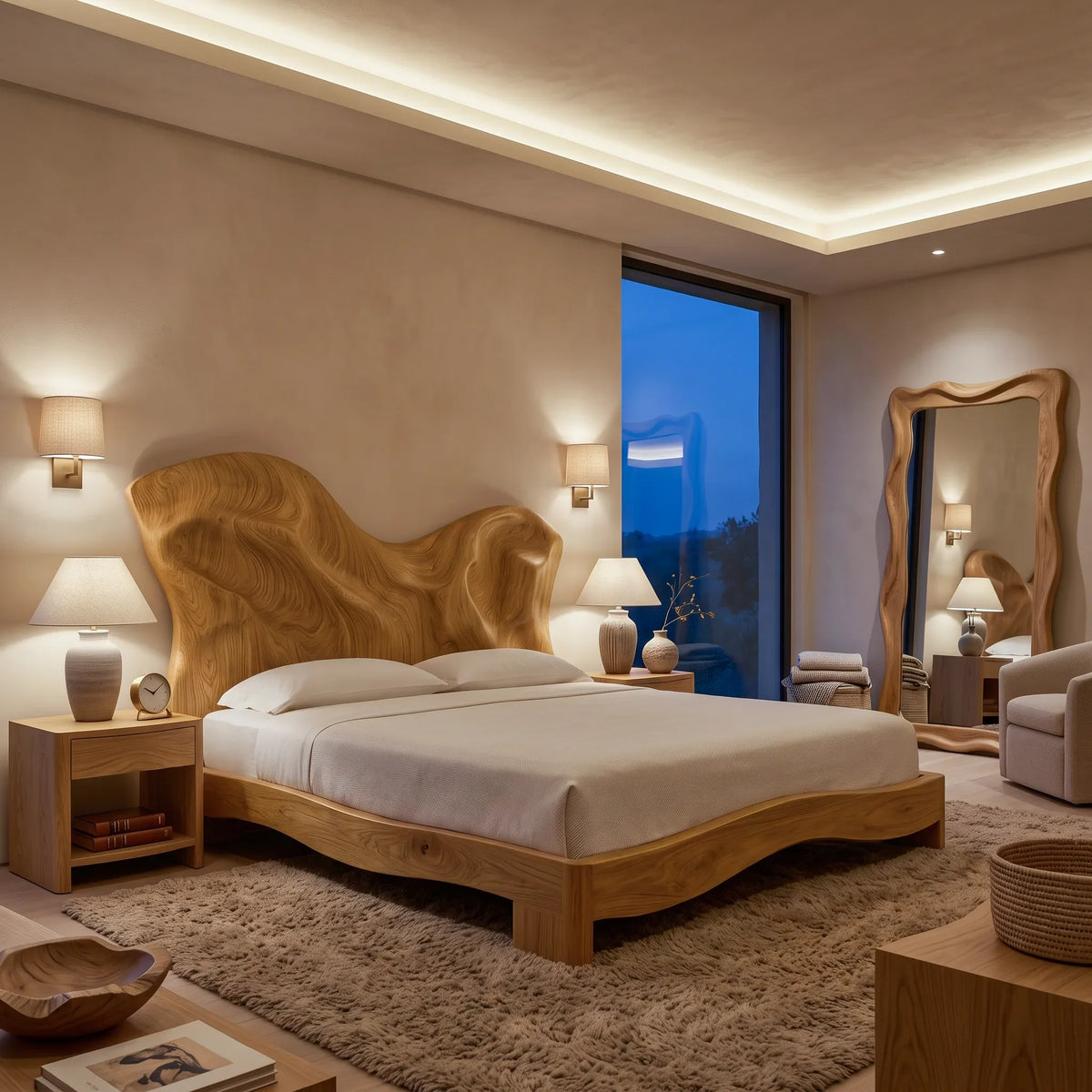Modern Bed Frame Relief Carved Headboard For Luxury Master Bedroom