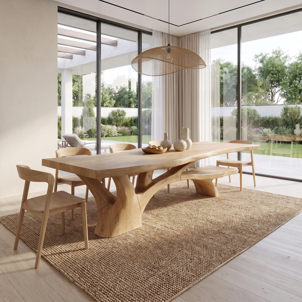 Natural Outdoor Dining Table Rectangle Dining Table Branch Base For Covered Patio