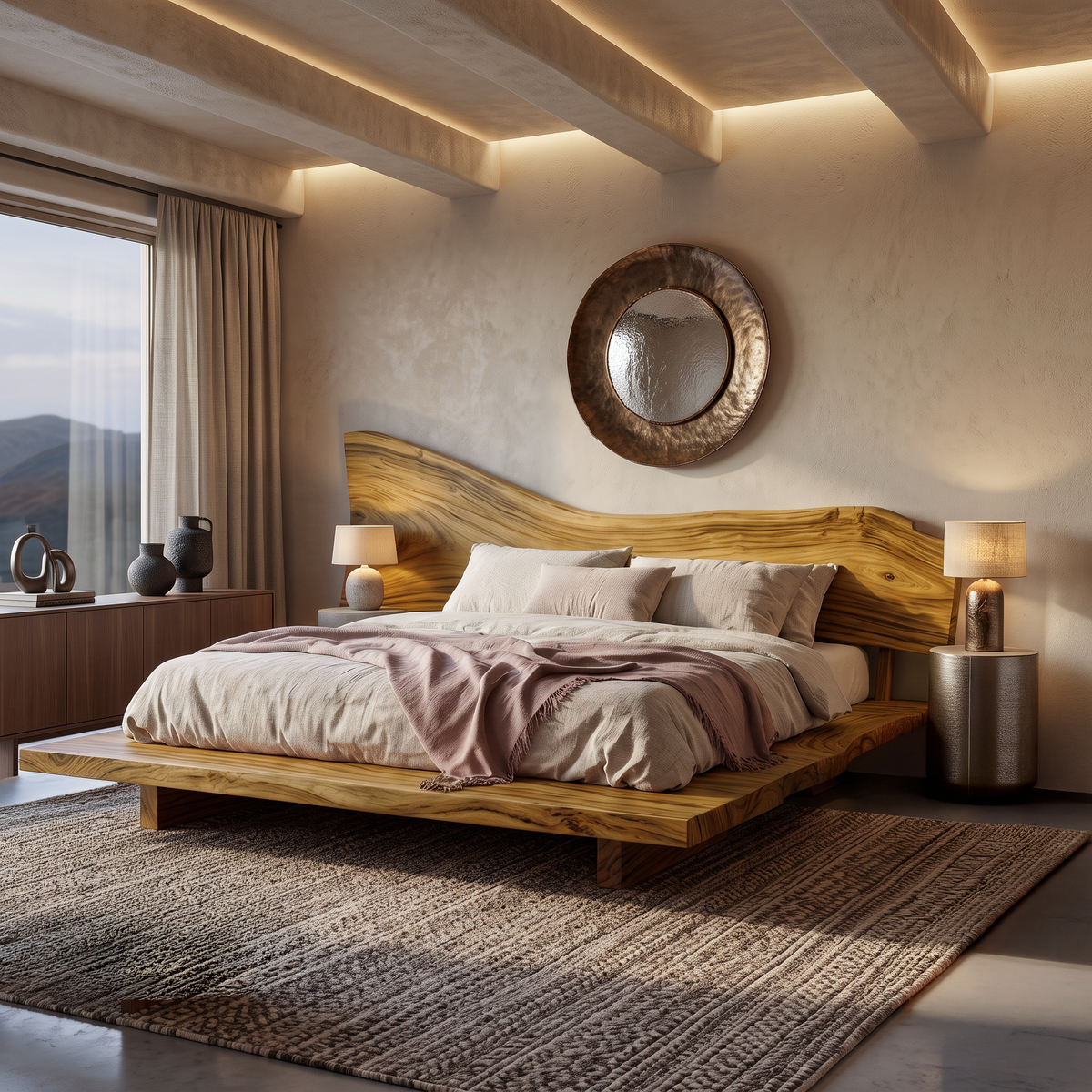 Sculptural Live Edge Bed Frame And Headboard For Master Bedroom